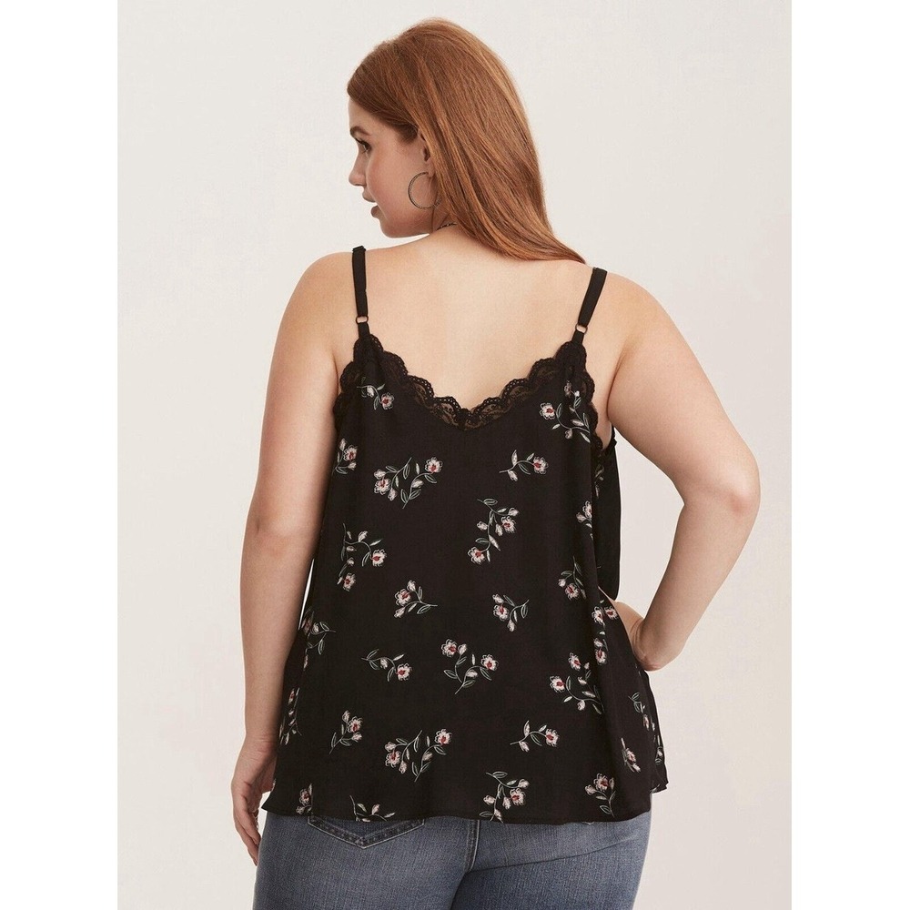 TORRID size 5X Black Challis Floral Print Georgette Lace Trim Cami Tank Top - Picture 2 of 8